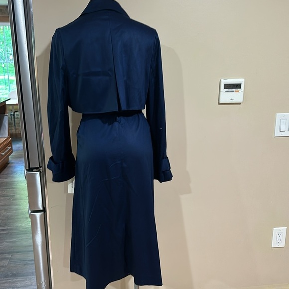 Navy Blue Trench Coat with Belted Waist and Long Silhouette - Picture 11 of 11